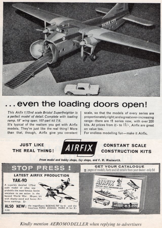 This advertisement in the November 1963 edition of Aeromodeller showcased the then four year old moulding of G-ANWK along with an incitement to buy that year's 1/72 scale YAK 9D - for just 2/-!