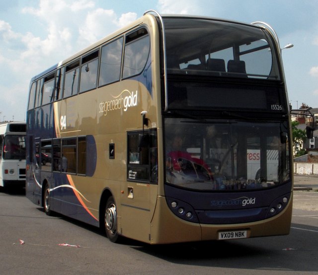 VX09 NBK with the fleet number15526 is one of the elite Stagecoach Gold buses operating the 94 service between Gloucester and Cheltenham via Churchdown and Staverton and the Alexander Dennis Enviro 400 double deck concept has also caught the attention of The Mellor Brothers.