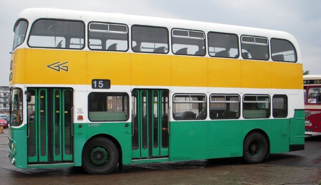 New to Glasgow Corporation in June 1973 with its Panoramic windows, HGD 903L was one of the first Atlanteans to receive the new Greater Glasgow Passenger Transport Executive livery of Verona Green, Goldcup Yellow and Snowdrift White in which it is now preserved. Withdrawn from passenger service in 1980, it survived as a training vehicle until 1997 and was preserved by Mr Carroll of Bristol in 1998 as the last surviving dual door bus from this era. It was also used in the making of Peter Mullan's award winning film "Neds", looking back at Glasgow's non-educated delinquents of the 1970s, released in January 2011.