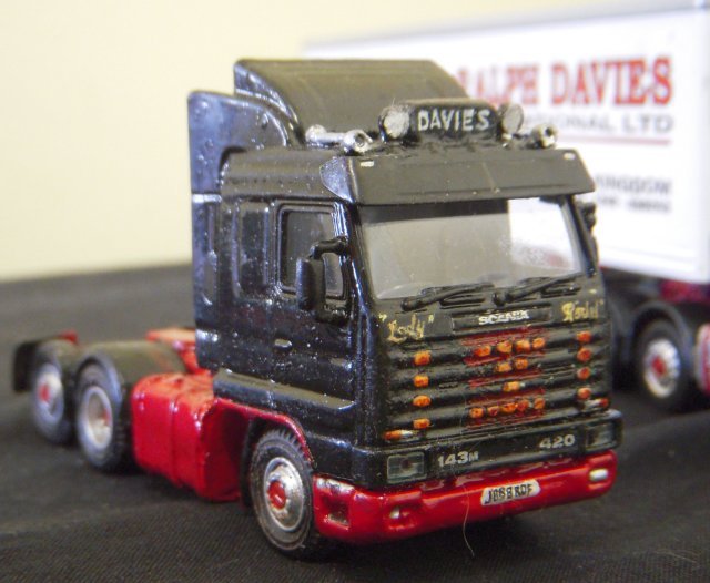 Among the Mellor Brother's displays of Gloucestershire lorries were a tipper bodied Atkinson Defenderr in the colours of John James of Upper Lydbrook - seen leaving the River View Cafe - and a Scania 143 6x4 day cab unit in the markings of Cheltenham based Ralph Davies.