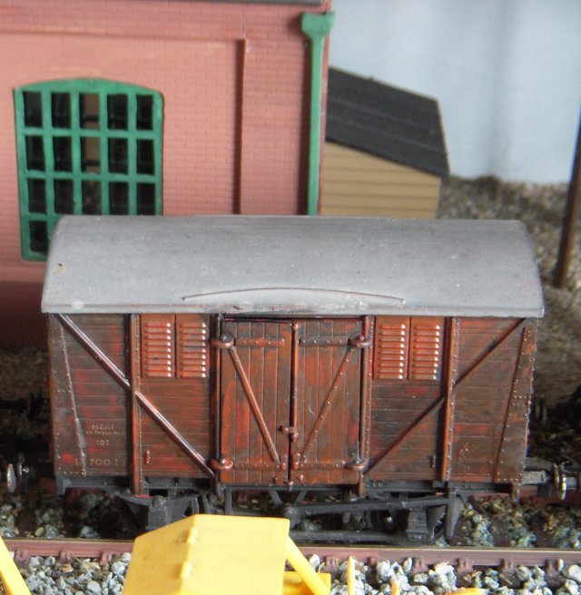 For moving animal carcasses which did not require insulation, British Railways built 200 standard Ventilated Meat vans - some of them at Wolverton - which were later the subject of an Airfix kit (seen below and heavily weathered) still available from Dapol.