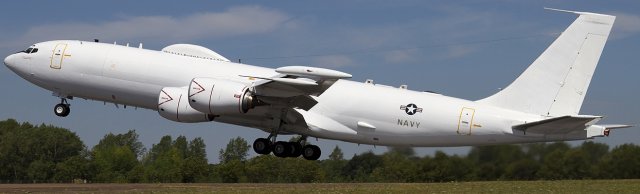 The first E-6B meanwhile was accepted in December 1997 and the previous E-6A fleet was modified to the E-6B standard, with the final delivery taking place on 1 December 2006.  As well as the submarine communication and TACAMO roles, the E-6B Mercury also replaced ageing EC-135 Airborne Command Post aircraft - also derived from Boeing 707s - with additional battle staff work stations and an airborne launch control system (ALCS). The ALCS is capable of launching US land based intercontinental ballistic missiles and E-6B Mercury can be identified by the SATCOM dome on top of the forward fuselage.  