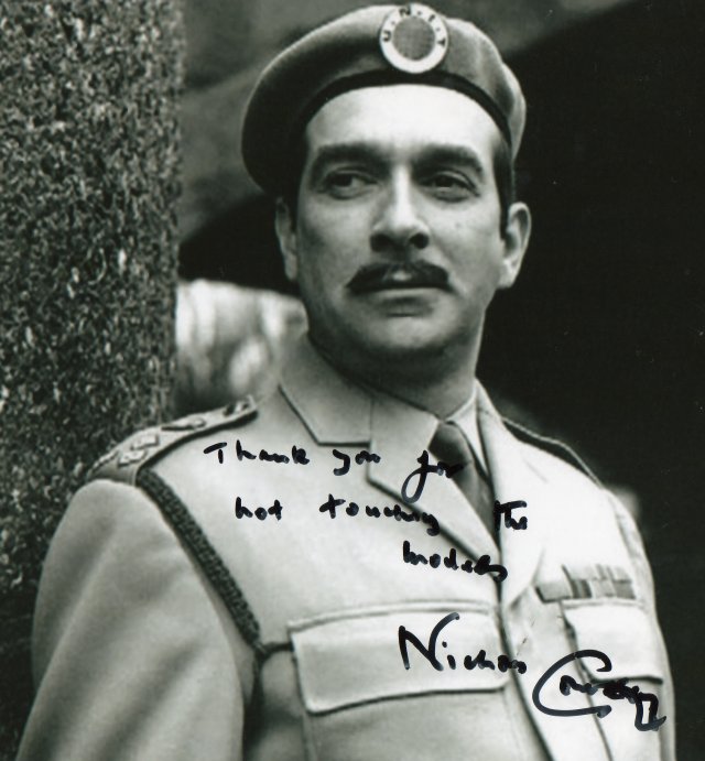Although he had played other roles in Dr Who - including Colonel Lethbridge-Stewart in "The Web of Fear", Nicholas Courtney's first appearance as The Brigadier ( pictured below with some sage advice) came late in 1968 when Douglas Camfield directed him in "The Invasion" pitting Cybermen against the newly formed United Nations Intelligence Taskforce (UNIT).  This worldwide alien-hunting organisation purported to be based in Geneva, Switzerland, but its first onscreen headquarters was a flying command post in the back of RAF C-130K XV300 on the apron at Fairford!