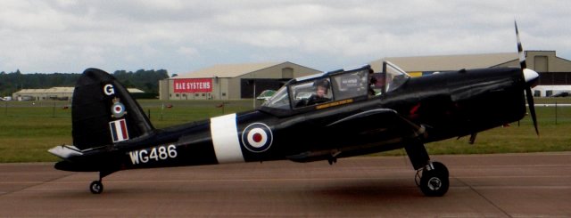 n contrast to the cost-effective designed two seat training aircraft illustrated above, it is good to know that there is still a small but vital place in the Battle of Britain Memorial Flight for the  de Havilland Canada Chipmunk T10, first flown in 1946.  As tricycle undercarriages now dominate aircraft design, new pilots often arrive on the BBMF without any previous tail-wheel aircraft experience and WG486 is one of only two "Chippies" left in the Royal Air Force inventory to help them convert to the Supermarine Spitfire, Hawker Hurricane, Avro Lancaster and Douglas Dakota.