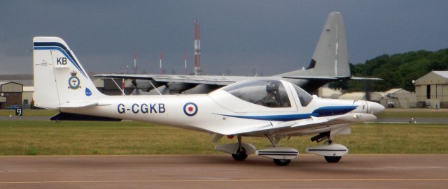 The German built Grob G-115E with the civilian registration G-CGKB (above) belonged to the University of Birmingham Air Squadron and similar trainers - known as Tutors by the RAF - are used for Elementary Flying Training by the 14 University Air Squadrons and 12 Air Experience Flights throughout the UK. 