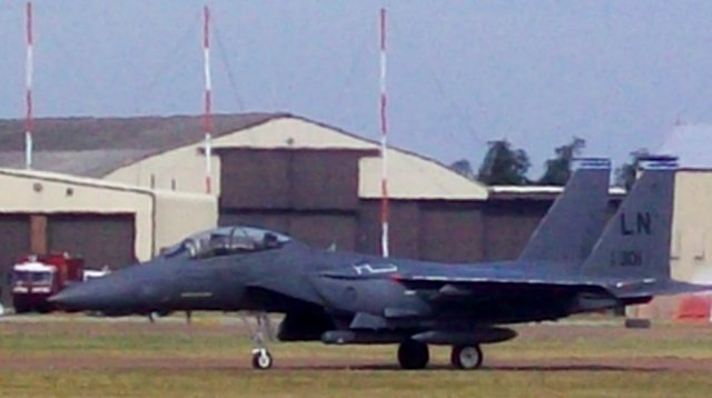 Also caught by Paul's lens and the B-52 before taxiing to the runway was this McDonnell Douglas F-15 Eagle operated by the 48th Fighter Wing at RAF Lakenheath in Suffolk.