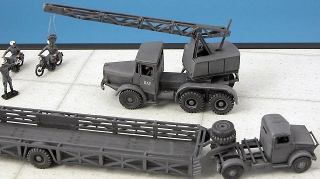 Although Coles Cranes ceased trading in 1998 the Argus, strongest of all the firm's cantilever cranes, can still be found in working order in boat yards and on preserved railways while the Coles Mark VII / Thorneycroft Amazon combination has been immortalised in the 1/76 scale Airfix RAF Recovery Set (A03305) pictured below. 