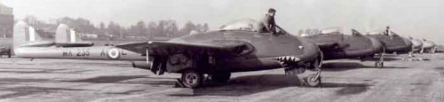 On 12 May 1951, 112 reformed at Fassberg as a Vampire fighter-bomber unit, converting to Canadair Sabres in January 1954 which were flown until Hawker Hunters arrived in May 1956. 