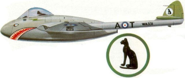Like WA309, WA235 had a career of less than a decade, being delivered to the Royal Air Force on 23 October 1950 and scrapped by 19 MU at St Athan on 22 June 1960, parts then going to H H Bushell & Co as did the remains of WA331, in this instance from 34 MU at Shrewsbury.  WA331, like WA309 and WA235, was built by English Electric at Samlesbury and delivered on 9 February 1951, wearing the attractive silver markings with green fins seen below before being scrapped on 29 November 1957 after less than seven years service.