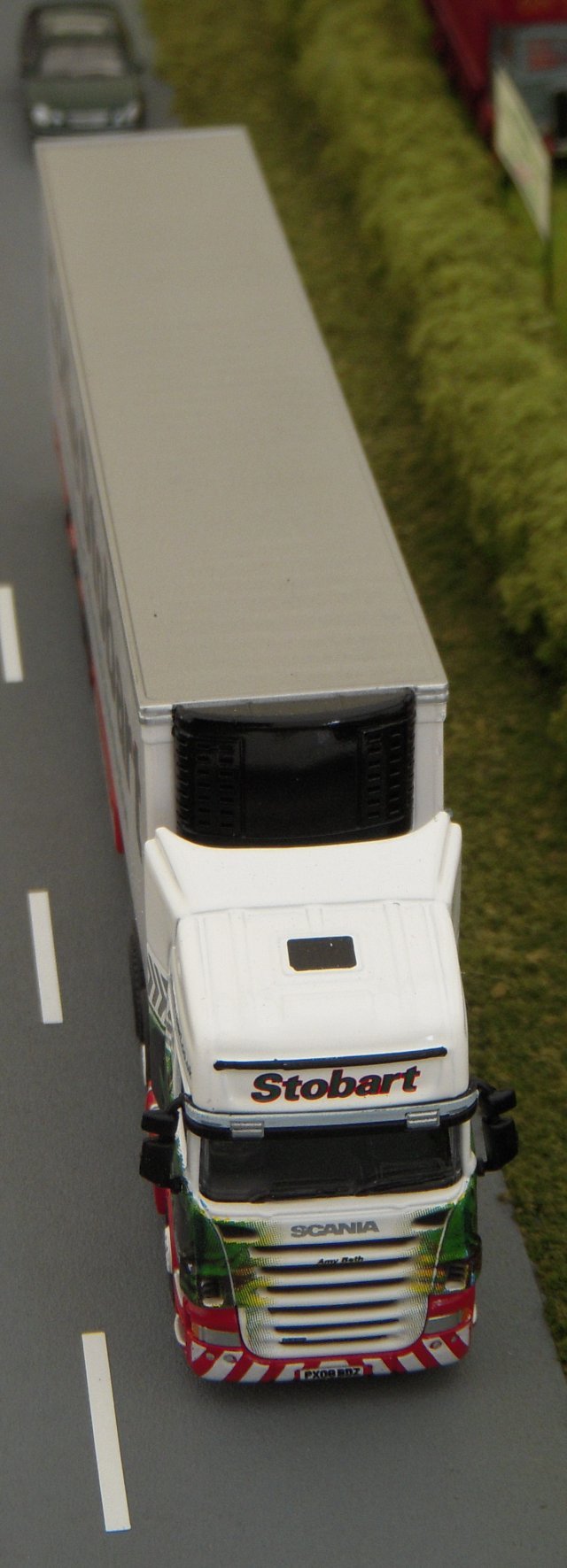 Making an equivalent contrast in road freight was Amy Beth from the Eddie Stobart fleet, otherwise known as a Scania R Series Topline cab unit with the fleet number H3831 and the registration PX08 BDZ.  Hauling refrigerated trailer FT5526, the articulated rig dwarfed the vintage rigid Bedford pantechnicon of Sussex based Theatrical Removers G.H. Lucking and Sons and the Mechanical Horse and trailer of Petter Oil Engines