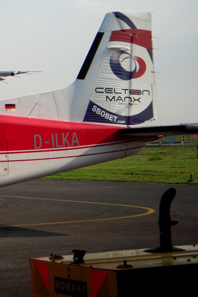 Taking me both across the Irish Sea - as Manx 2 flight NM601-  and back again - as NM610 - was D-ILKA, largely as pictured in Dorniers Over Gloucestershire but with its tail now advertising Isle of Man based online betting firm Celton Manx.  As well as generating income in this way. Manx2 maximises passenger space by not including toilet facilities for the 65 minute scheduled flights from Staverton and minimises costs by not offering refreshments beyond boiled sweets (with advertising on the wrappers) to mitigate the effects of changing air pressure on landing.  However, although advertising had replaced D-ILKA's German tail flag the flight was still operated by Kiel based FLM Aviation with German pilots.