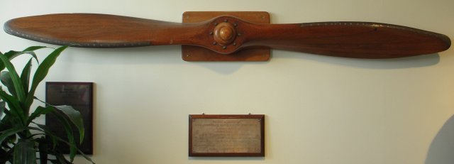 To the left of "The Twentieth Century" was one of the two wooden propellers of the Saro A17 Cutty Sark amphibian G-ABBC "Progress" owned by British Amphibious Airlines Limited which operated the first scheduled flights from the Isle of Man to Blackpool in 1932.