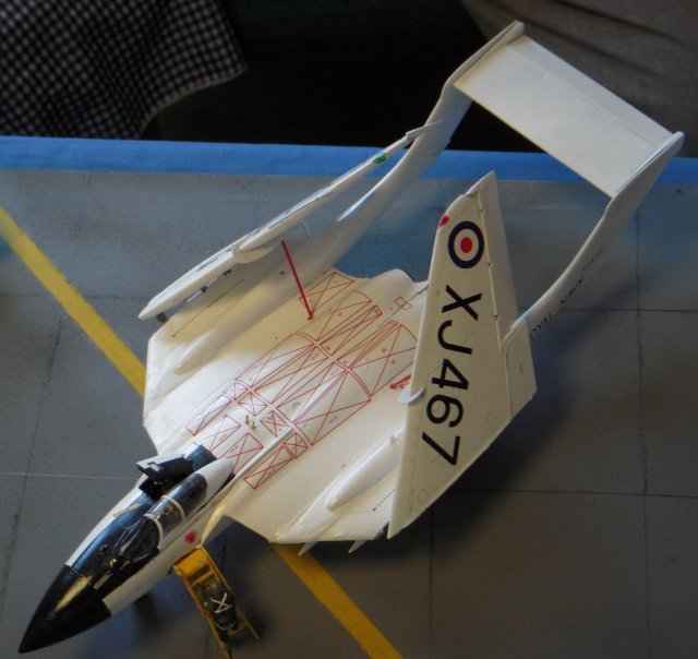 Gloster Javelin 9 XH903 has been more fully discussed on other pages of this website just as the de Havilland Sea Vixen was examined in the coverage of the 2010 IPMS show.  However, Sea Vixen XJ467, pictured above, warranted extra attention not only as another  model beautifully assembled, in this case again by George Clark of Wallingford IPMS from the 1/48 scale Airfix kit with Allycat conversion components, but because it was allocated to the Aircraft and Armaments Experimental Establishment for radar and sighting trials and later given a distinctive all-white livery for guided missile trials at Woomera, Australia.