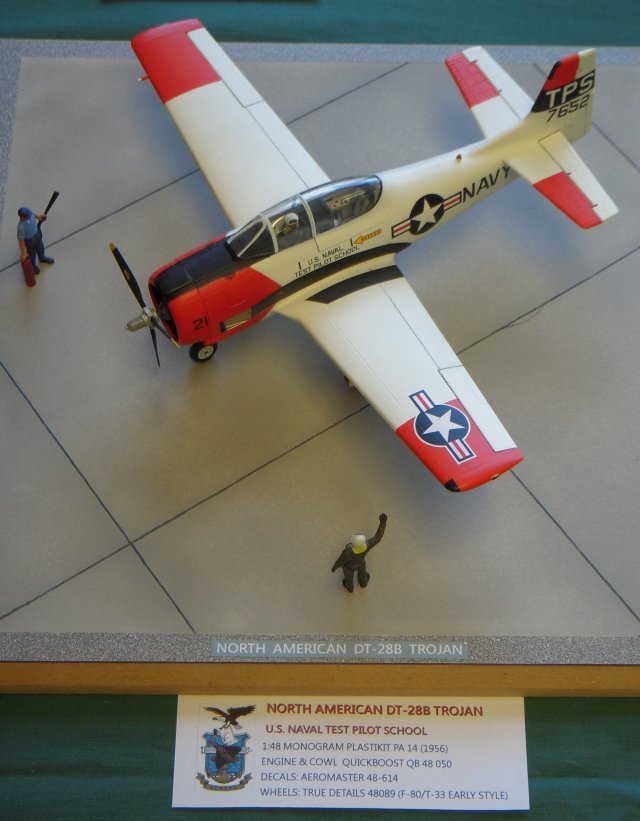 North American T-28As were built from 1950 to 1953 - powered by an 800 bhp Wright R-1300 radial engine with a 2 blade constant speed propeller - and used as trainers by the United States Air Force, following on from the success of the company's tailwheel T-6 Texan, better known in Britain as the Harvard.