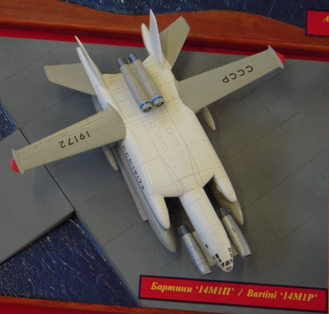 Perhaps the strangest take on the ekranoplan idea however came from Robert Bartini, an Italian Communist who emigrated to the Soviet Union to study aviation engineering after Mussolini’s fascists took over Italy in 1922.  His vertical take off amphibious VVA-14 was intended to hunt and destroy American designed Polaris submarines and fly both at high altitude and wave top height.