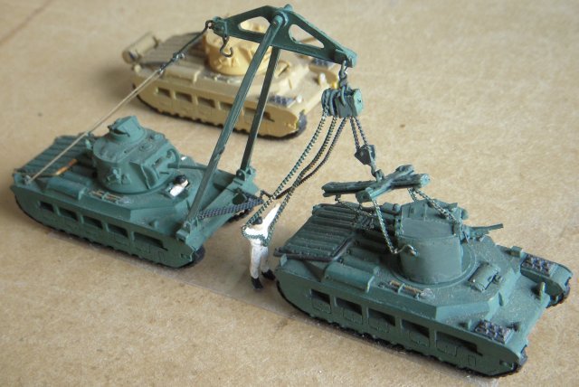 Rather than working alone, it was envisaged that CDL Matildas would be embedded in larger units of gun Matildas, some of which would be equipped with five ton cranes to rapidly exchange CDL turrets for standard two pounder gun equipped turrets and vice versa as the battle situation demanded.