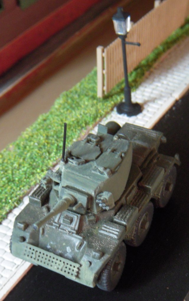 Development of the FV601 Saladin armoured car began in 1947 but due to specification changes, including the main armament, the first two prototypes were not delivered until 1953.  Production finally began at the Alvis works in Coventry in 1958 and when it ceased in 1972 1 177 Saladins had been built and sold to twenty different countries.  Manned by a driver, gunner and commander/gun loader, the Saladin is  - in this instance - fitted with a 6mm L5A1 gun firing squash head high explosive rounds and two six-barelled smoke grenade launchers.  Other Saladin formats also include one or more 7.62mm machine guns.