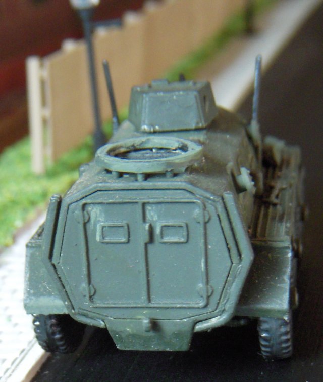 As well as a commander, driver and radio operator, the Saracen - powered by an160 bhp 8 cylinder Rolls Royce B80 Mk6A petrol engine - could also carry a nine man rifle section which normally dismounted to fight but could also use firing ports in the sides and rear doors of the 10 170 Kg vehicle.