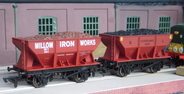 Both Millom and Dorman Long hopper wagons are very similar to a Charles Roberts of Wakefield design of the early 1930s which was also built by the firm for British Railways after 1948 to Diagram 162.  These wagons - relatively small for their maximum permitted payload - could also carry sand  and limestone ( like iron ore, another mineral necessary for blast furnace iron smelting and twice as dense as coal ) and some examples were fitted with roller bearing axle boxes. Between 1949 and 1959 British Railways acquired  5 270 ironstone hopper wagons built to eight separate diagrams and ranging in capacity from  22 to 33.5 tons.