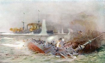 On 8 December 1914 Admiral Graf von Spee led Germany’s East Asia Squadron in an attack on the supposedly empty Royal Navy base at Stanley only to find a fleet including two British battlecruisers refuelling.  
