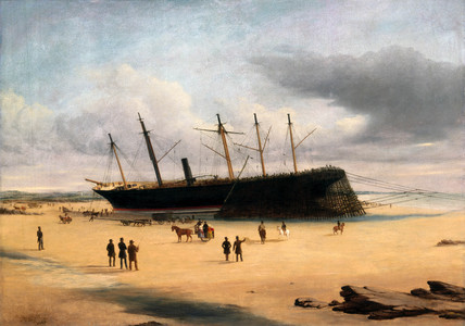 Disaster struck again on 22 September 1846 when, at the start of the firth voyage, the crew missed their turn marked by the Calf of Man lighthouse and became beached for more than a year at Dundrum Bay in Northern Ireland. The loss of revenue and salvage costs bankrupted the Great Western Steamship Company who then sold GREAT BRITAIN on to Gibbs, Bright and Company.